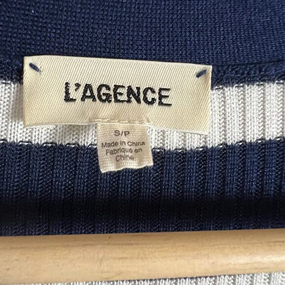 L’Agence Korin Blue White Striped Ribbed Button Front Cardigan Oversized Sweater - Picture 8 of 9